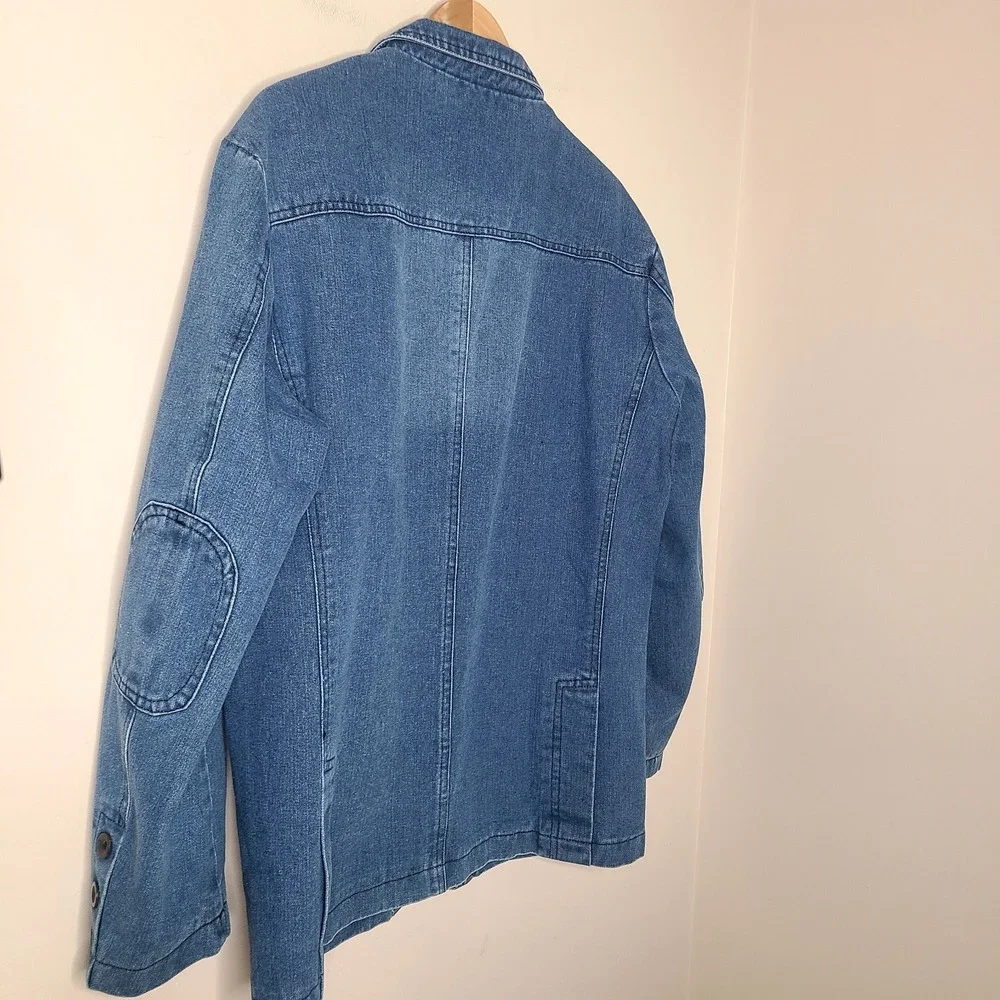 European And America Style Denim Blazer Jacket Elbow Patches Chore Coat‎